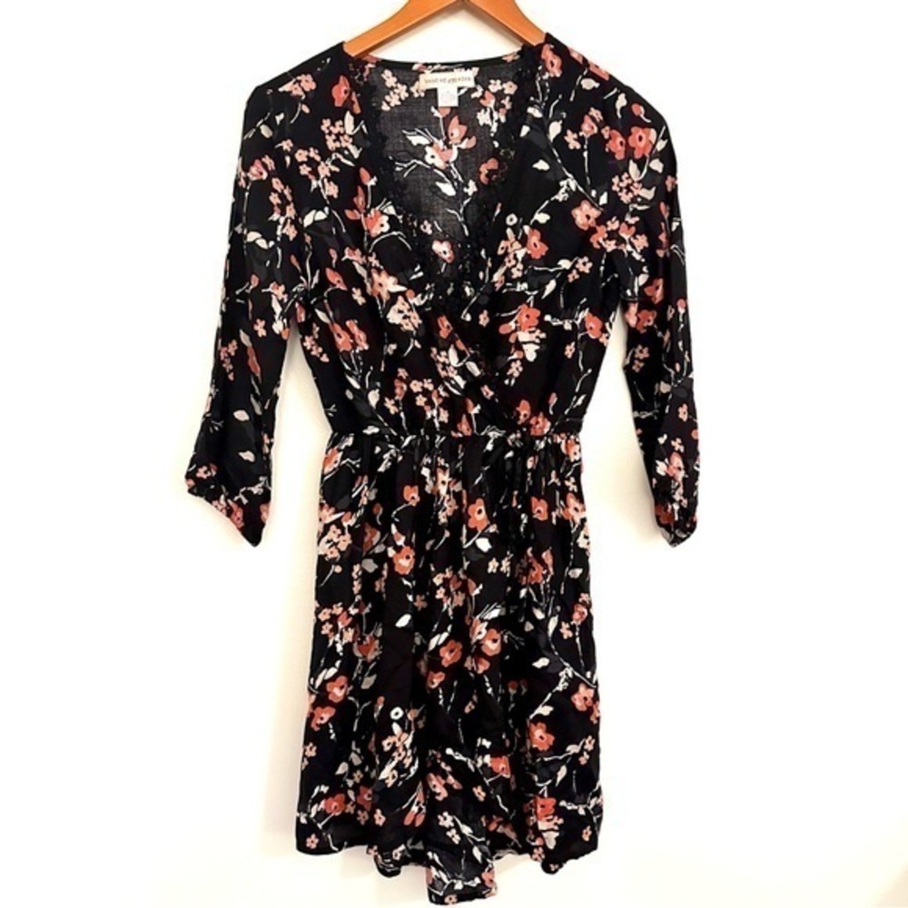 Band Of Gypsies Black Pink Orange Floral Wrap Dress Size XS